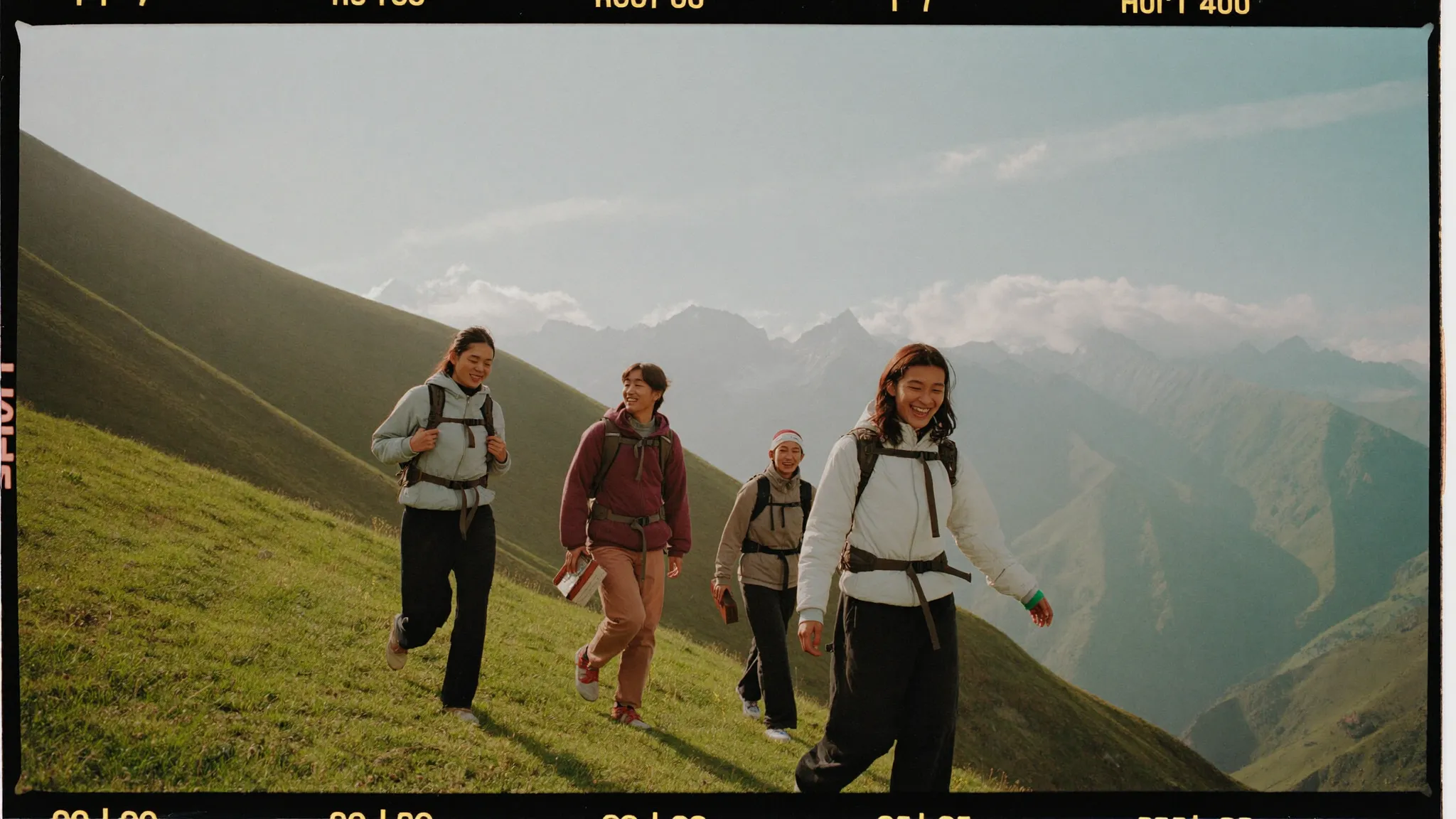 Nepali friends hiking together in the hills